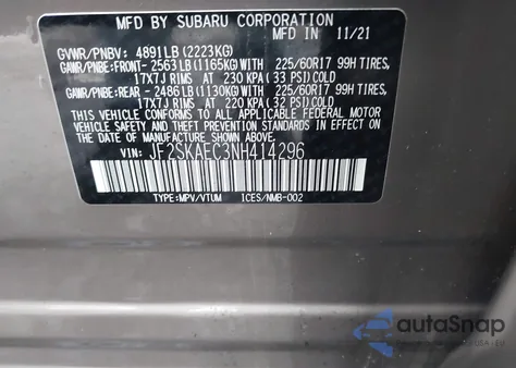 2022 Subaru Forester Premium z USA, uszkodzony, nr VIN JF2SKAEC3NH414296